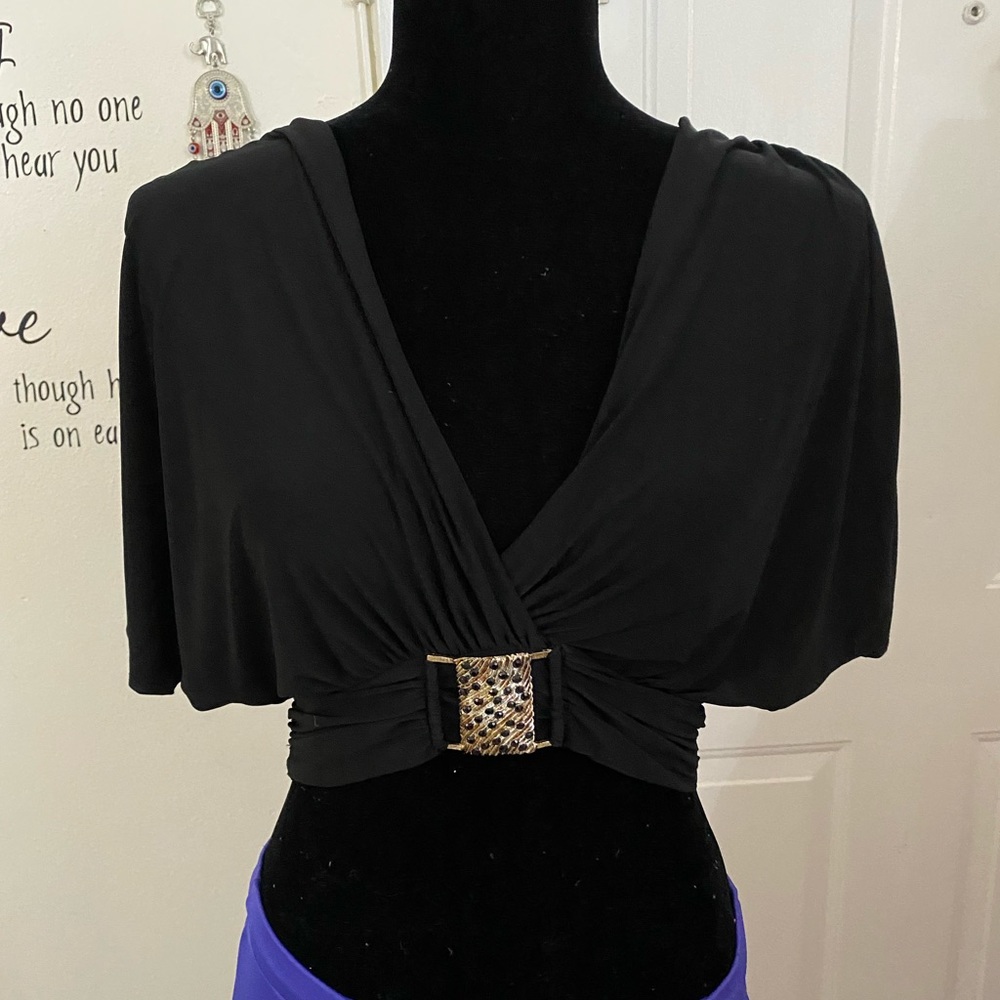 Black Deep V Neck Crop Blouse